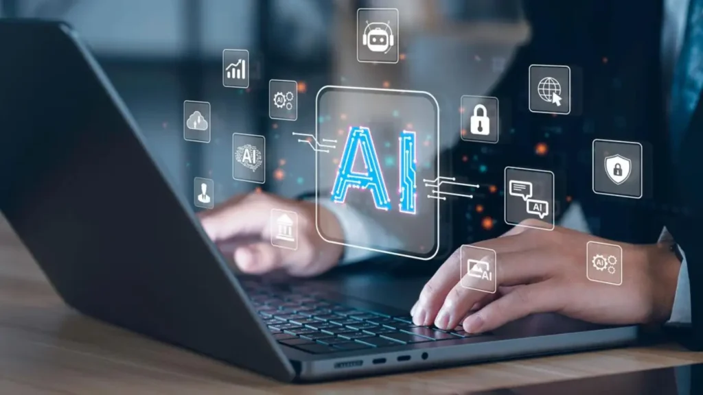 A person using AI tools and ChatGPT to plan their move abroad effortlessly.